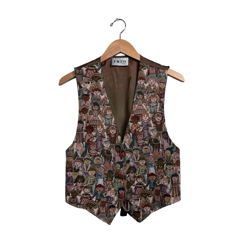 Vintage FACETS by mirrors Multicolor Tapestry V-Neck Made in USA Vest Size M